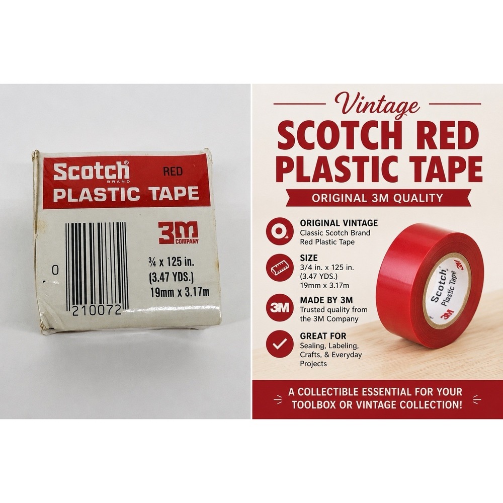 Vintage Scotch Red Plastic Tape 3M Sealed Repair Craft Utility Tape Retro USA